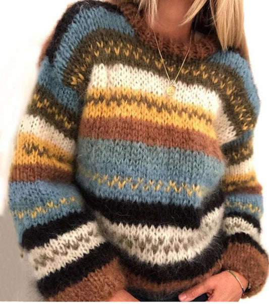 Women's Sweater Long Sleeve Knitted Soft Versatile with Relaxed Fit