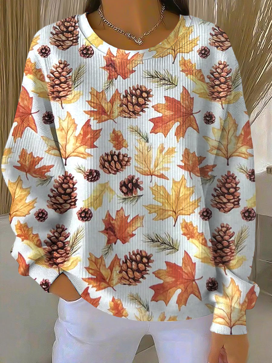 Women's Sweatshirt | Autumn Leaf Print & Pull-On Comfort