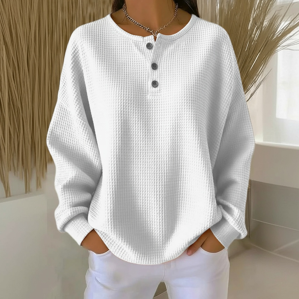 Women's Sweatshirt | Waffle Knit Button Neck