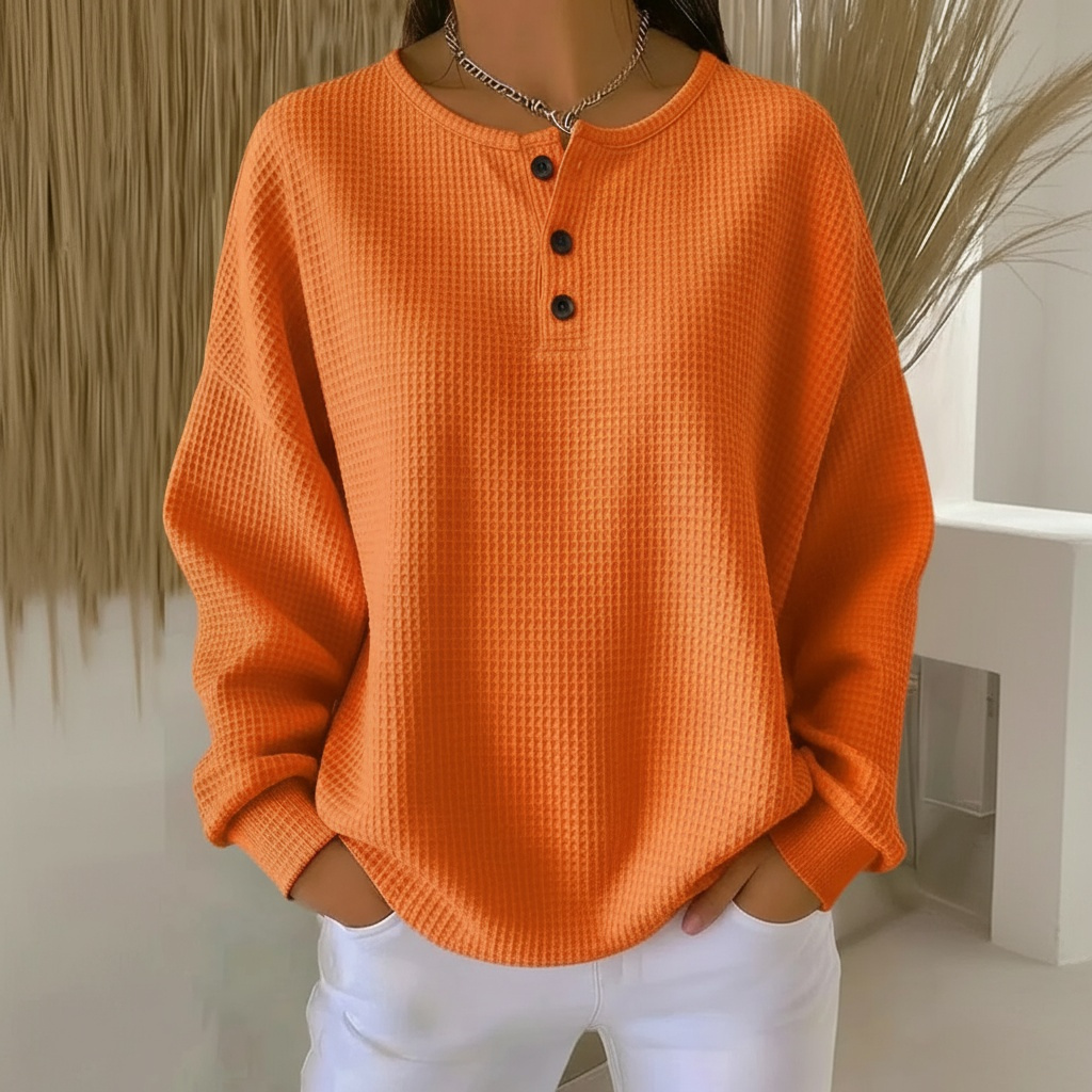 Women's Sweatshirt | Waffle Knit Button Neck