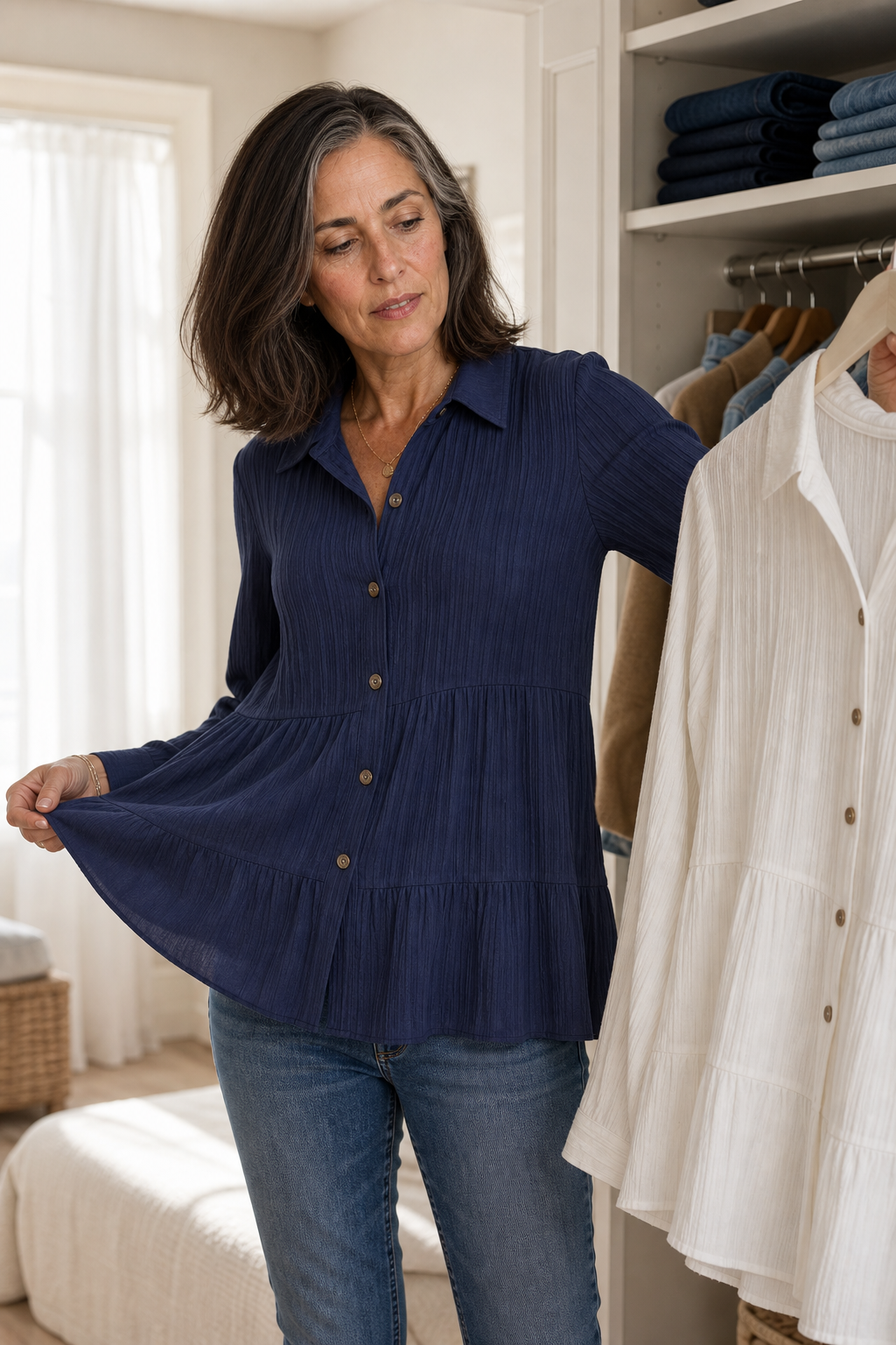 Women's Tiered Tunic Top | Crinkle Texture & Easy Care