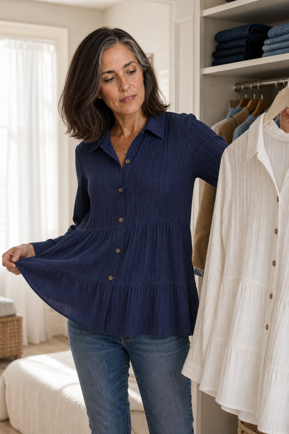 Women's Tiered Tunic Top | Crinkle Texture & Easy Care