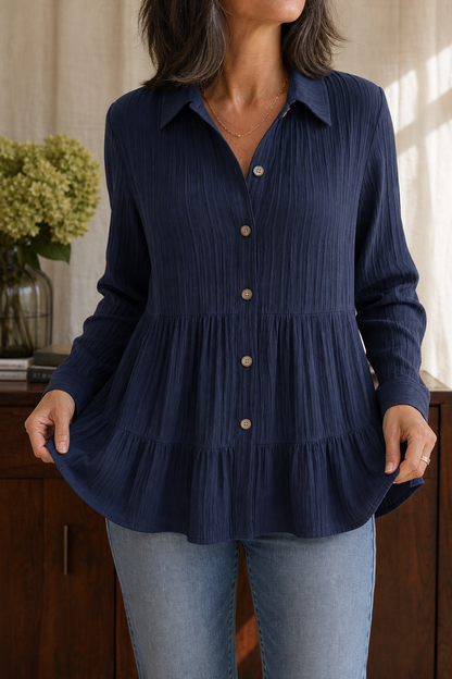 Women's Tiered Tunic Top | Crinkle Texture & Easy Care