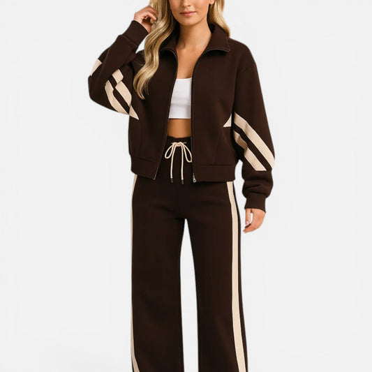 Women's Tracksuit Set | Zip Front & Wide Leg