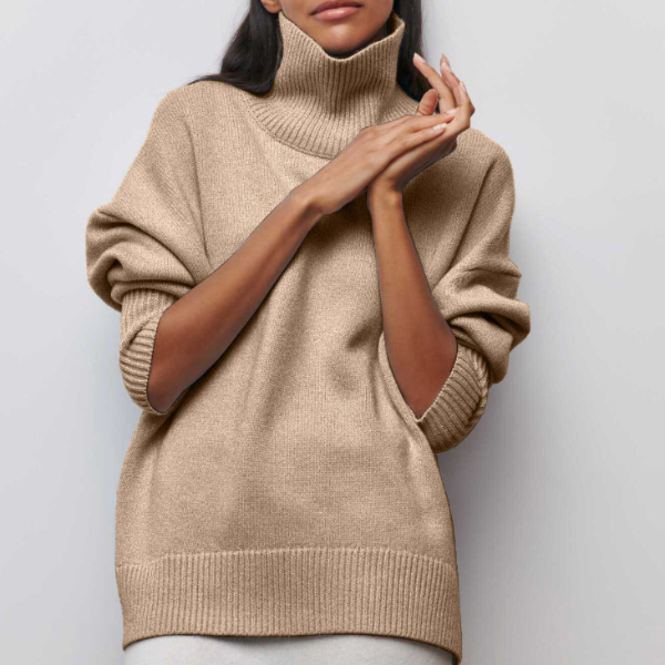 Women's Turtleneck Jumper High Collar Long Sleeve with Ribbed Cuffs