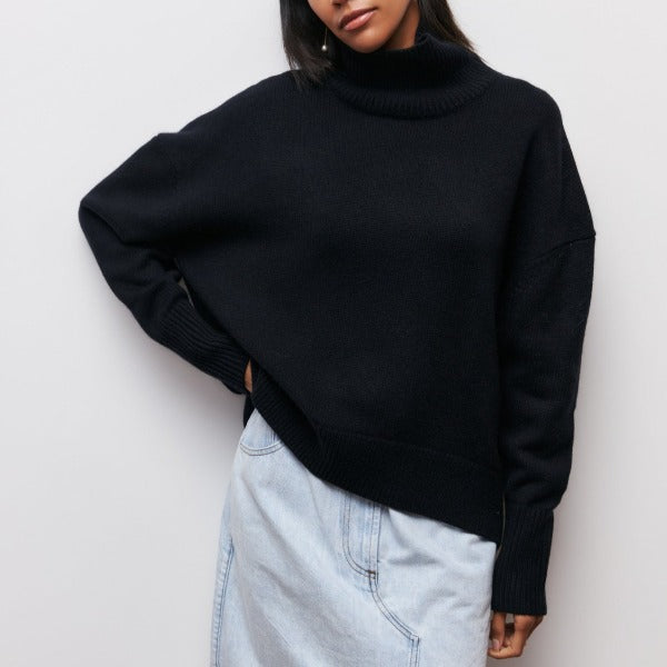 Women's Turtleneck Jumper High Collar Long Sleeve with Ribbed Cuffs