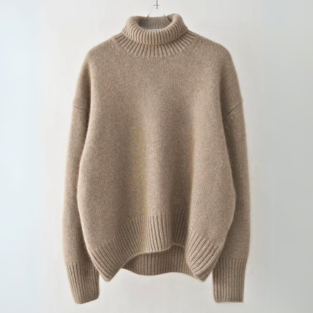 Women's Turtleneck Ribbed Collar Relaxed Fit with Dropped Shoulders
