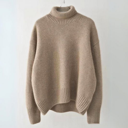 Women's Turtleneck Ribbed Collar Relaxed Fit with Dropped Shoulders
