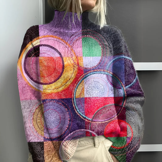 Women's Turtleneck Sweater | Colorblock Knit Comfort
