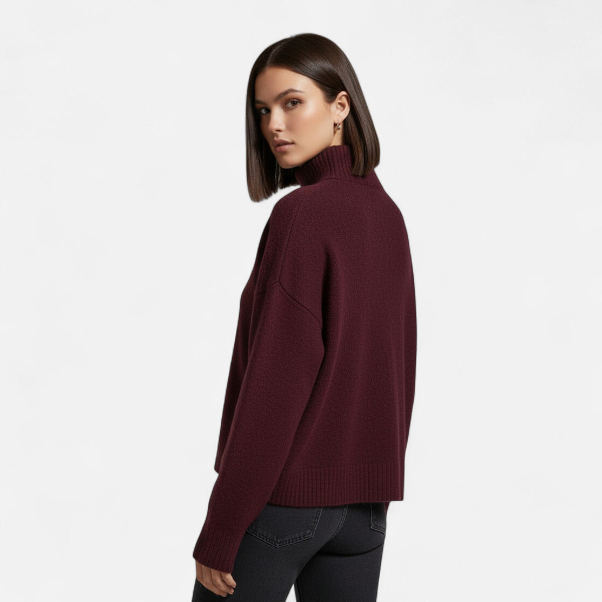 Women's Turtleneck Sweater Ribbed Neck Long Sleeve with Stretch Knit