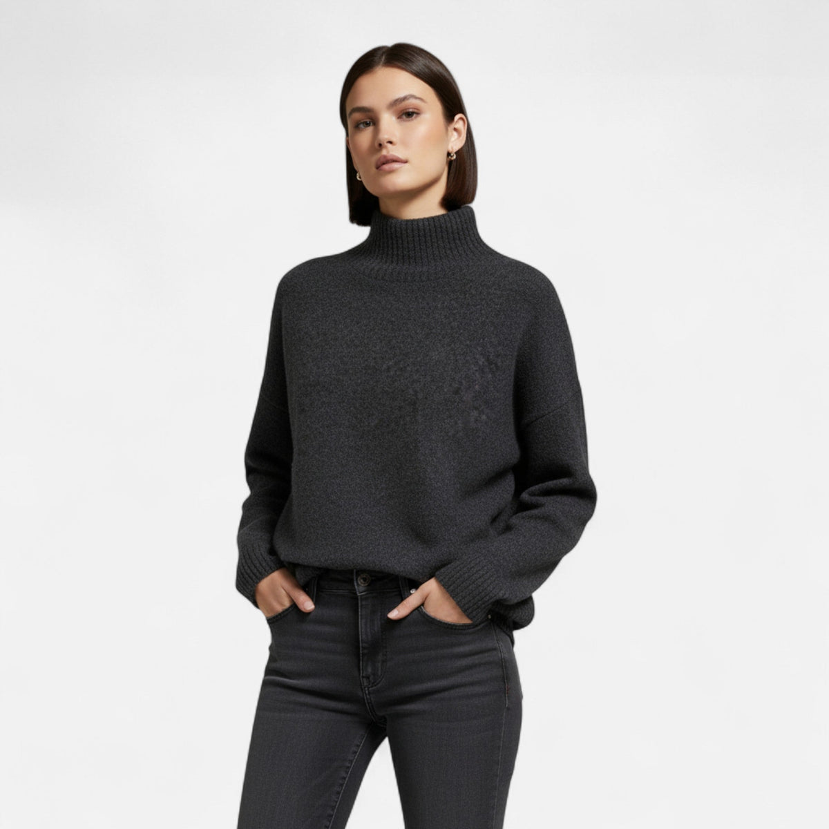 Women's Turtleneck Sweater Ribbed Neck Long Sleeve with Stretch Knit