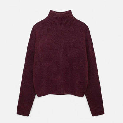 Women's Turtleneck Sweater Ribbed Neck Long Sleeve with Stretch Knit
