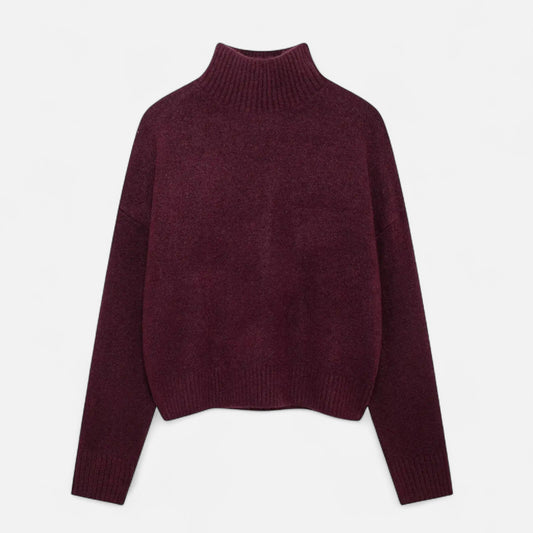 Women's Turtleneck Sweater Ribbed Neck Long Sleeve with Stretch Knit