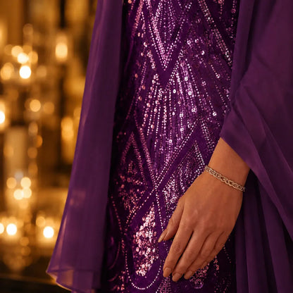 Women's Two-Piece Sequin Dress | Sheer Jacket & Shimmer Design