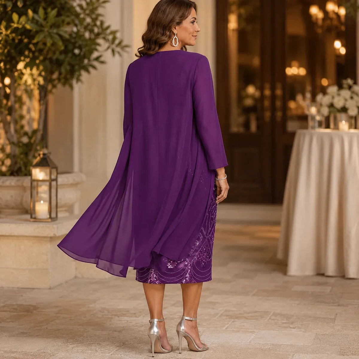 Women's Two-Piece Sequin Dress | Sheer Jacket & Shimmer Design