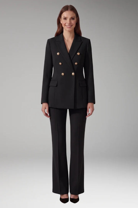 Women's Two-Piece Set | Gold Button Blazer Suit