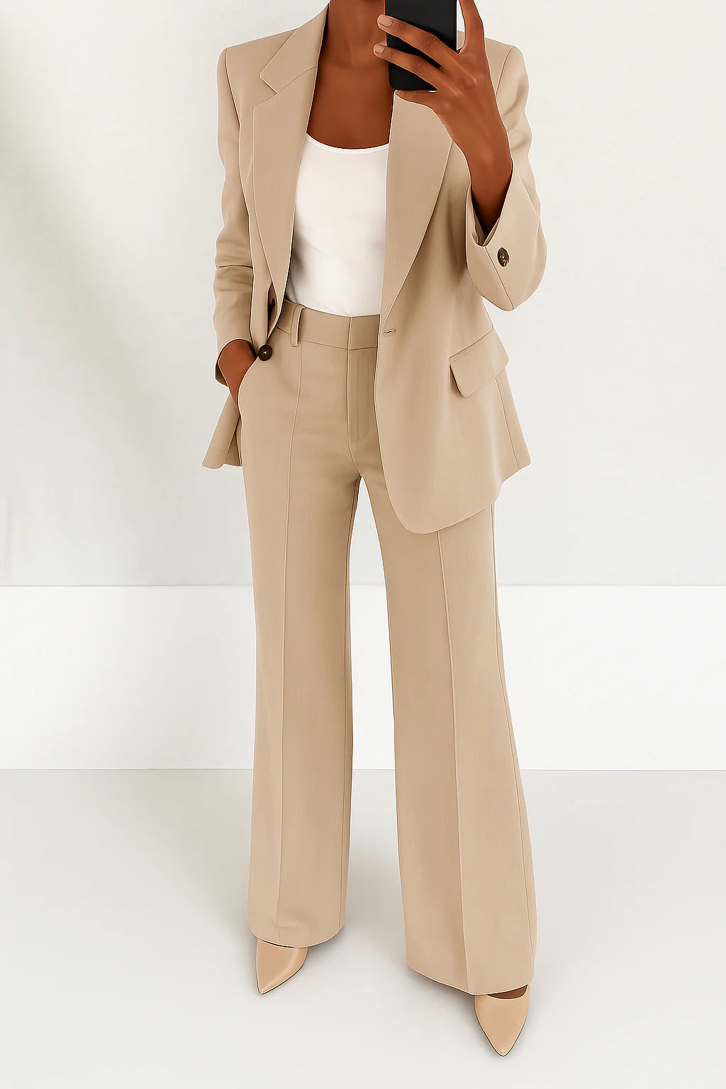 Women's Two Piece Set | Peak Lapel & Wide Leg Trousers