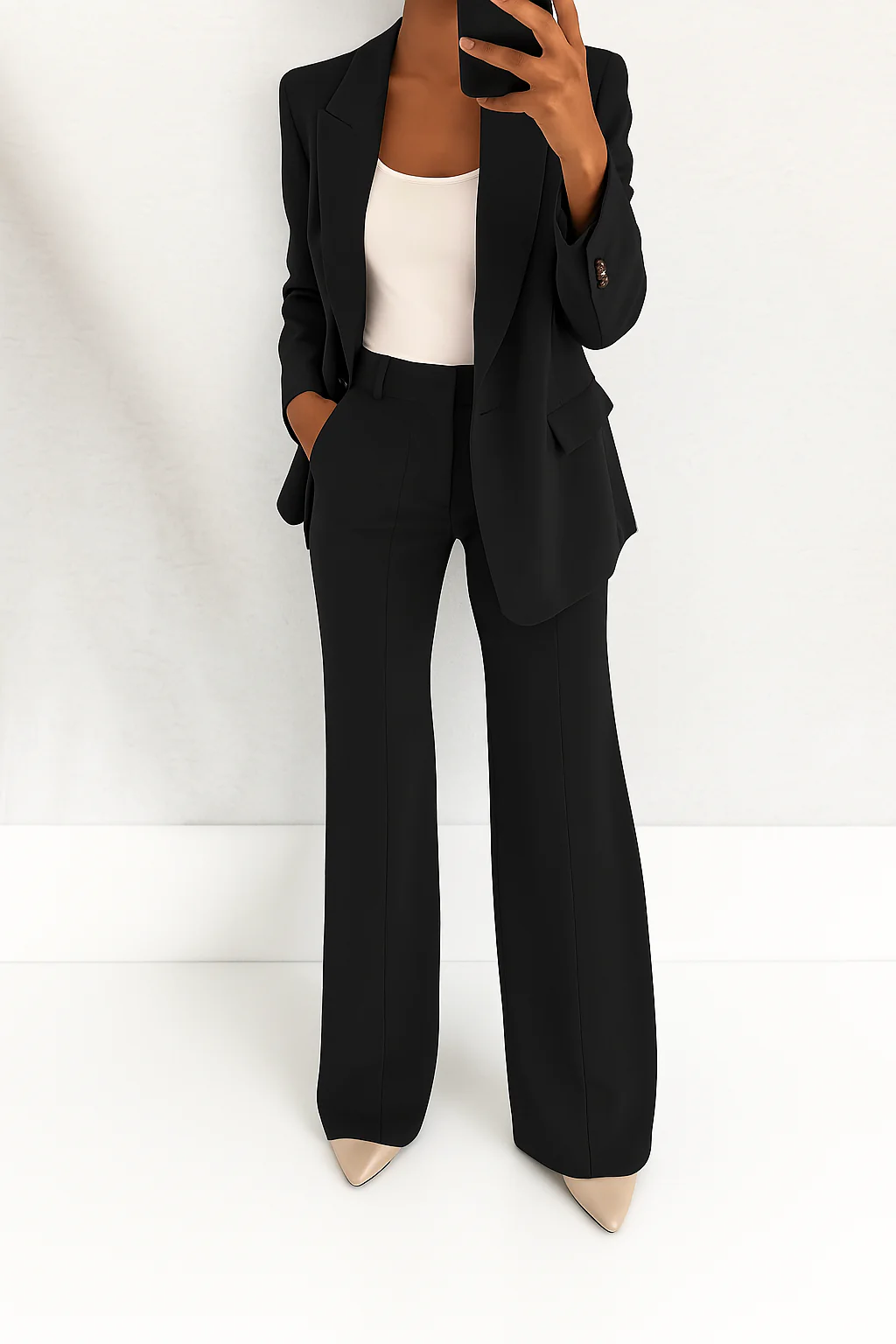 Women's Two Piece Set | Peak Lapel & Wide Leg Trousers