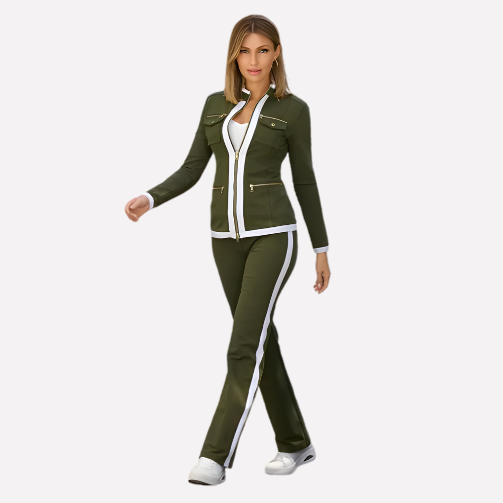 Women's Two Piece Set | Zip-Up & Contrast Trim