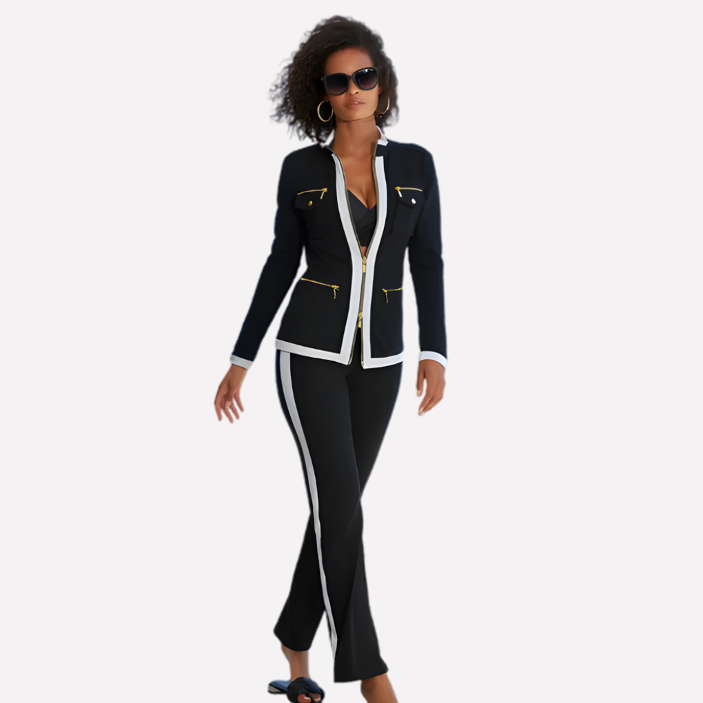 Women's Two Piece Set | Zip-Up & Contrast Trim