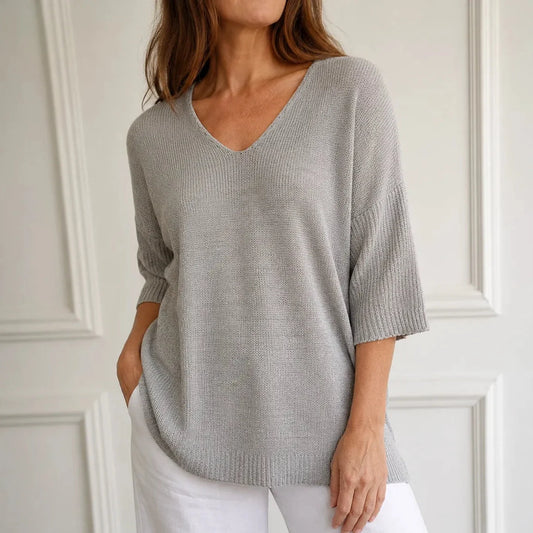 Women's V-Neck Knit Tunic Top | Loose Drape & All-Day Comfort