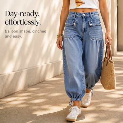 Women's Wide-Leg Jeans | Drawstring Balloon Shape