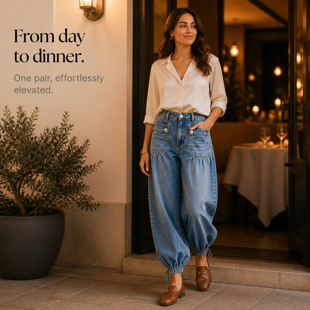 Women's Wide-Leg Jeans | Drawstring Balloon Shape