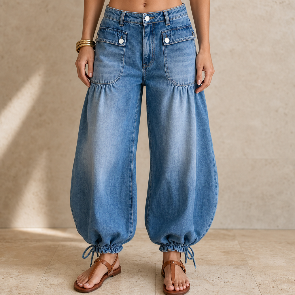 Women's Wide-Leg Jeans | Drawstring Balloon Shape