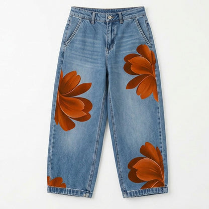 Women's Wide Leg Jeans | Floral Print & Cropped Fit