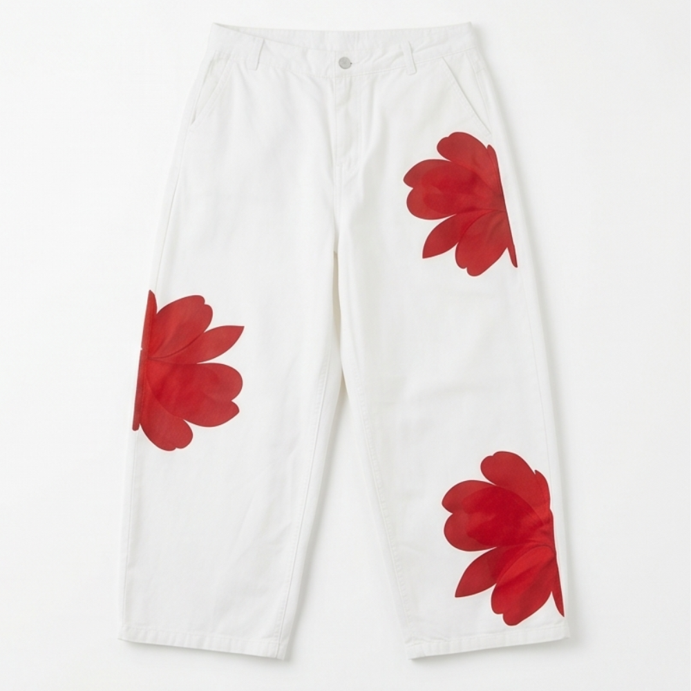 Women's Wide Leg Jeans | Floral Print & Cropped Fit