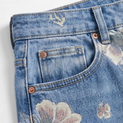 Women's Wide-Leg Jeans | Floral Print & High-Rise Fit