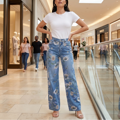 Women's Wide-Leg Jeans | Floral Print & High-Rise Fit