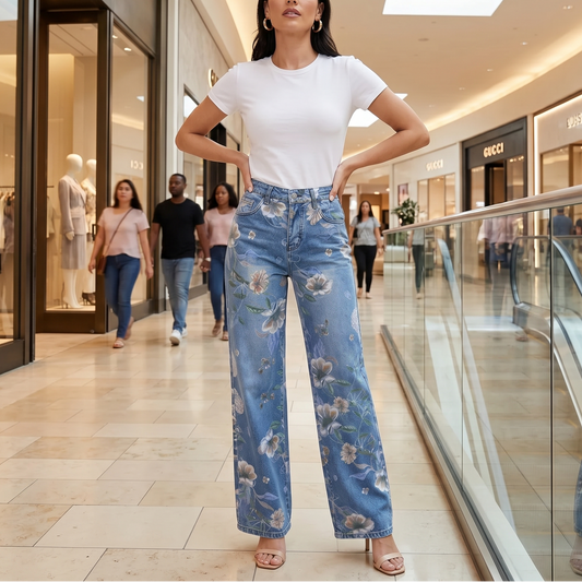 Women's Wide-Leg Jeans | Floral Print & High-Rise Fit