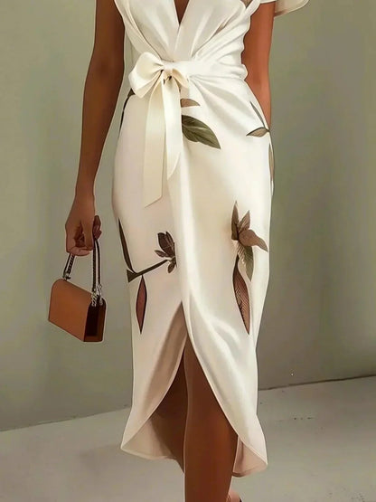Women's Wrap Midi Dress | Deep V-Neck & Tie Waist Belt
