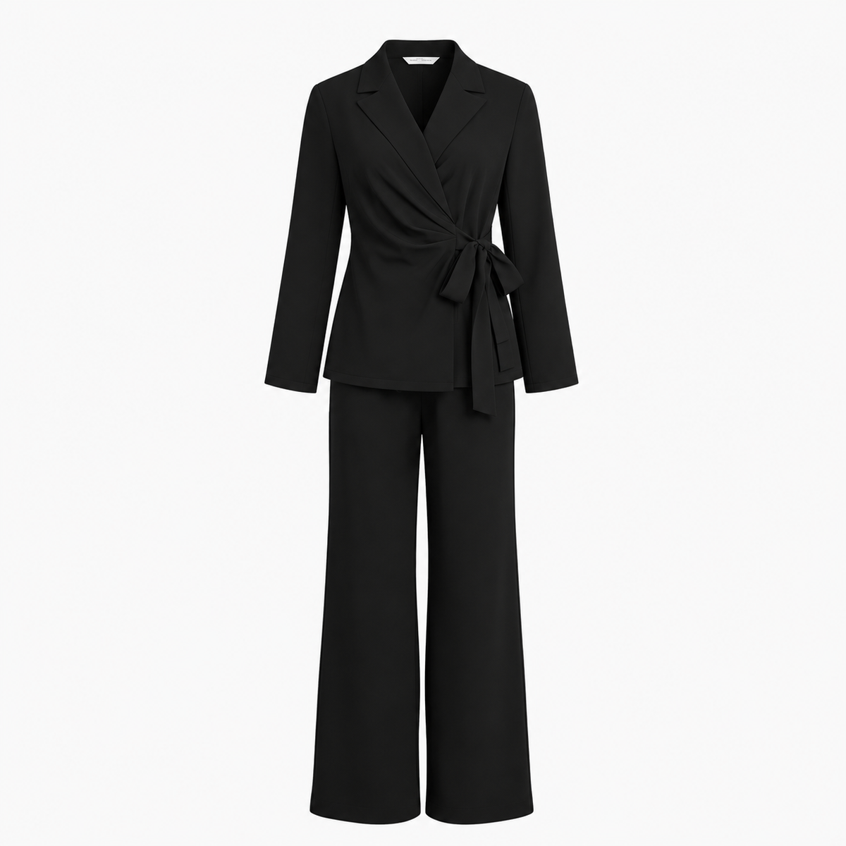 Women's Wrap Tie Blazer Wide Leg Trouser Set Workwear