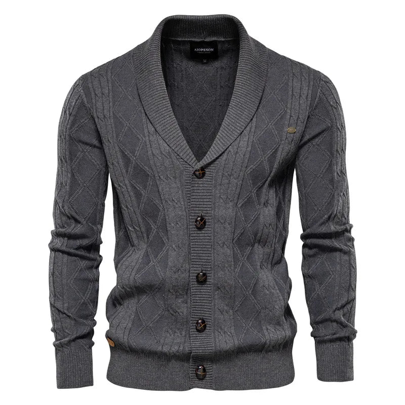 Men's Shawl Collar Cardigan Tailored Fit Cable Knit 2
