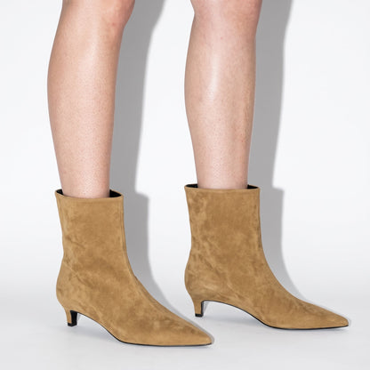 Alice - Women's Pointed Toe Kitten Heel Ankle Boots  - Boots - Khaki - Davies & Cooper