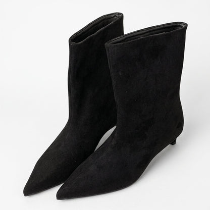 Alice - Women's Pointed Toe Kitten Heel Ankle Boots  - Boots - Black - Davies & Cooper