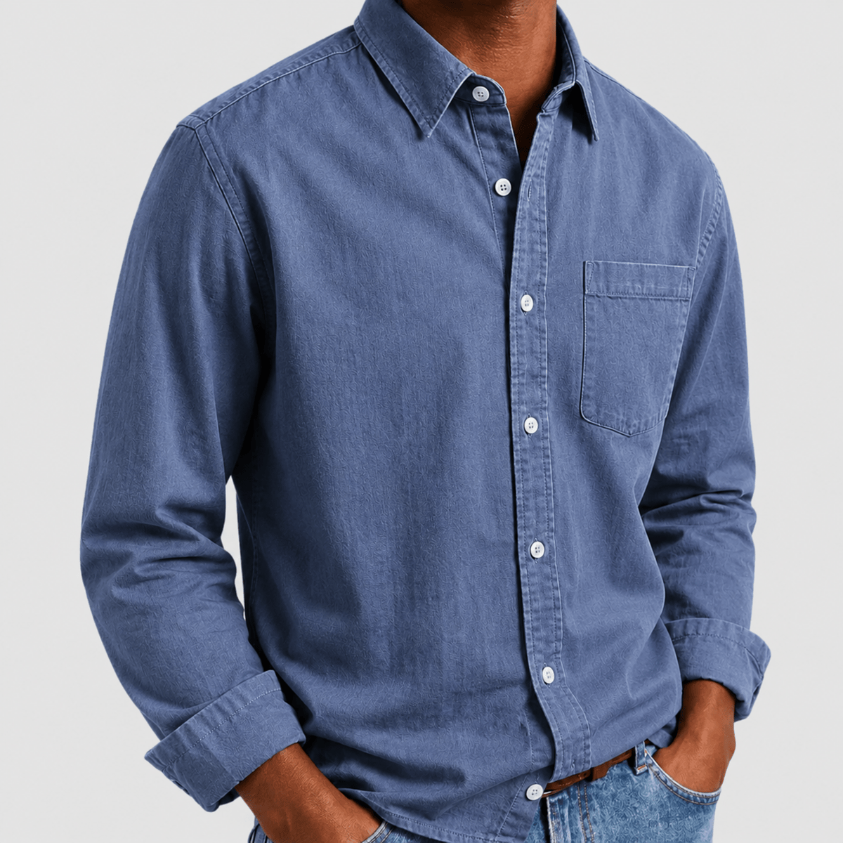 Arthur - Men's Relaxed Fit Long Sleeve Point Collar Shirt - Shirts - Blue - Davies & Cooper