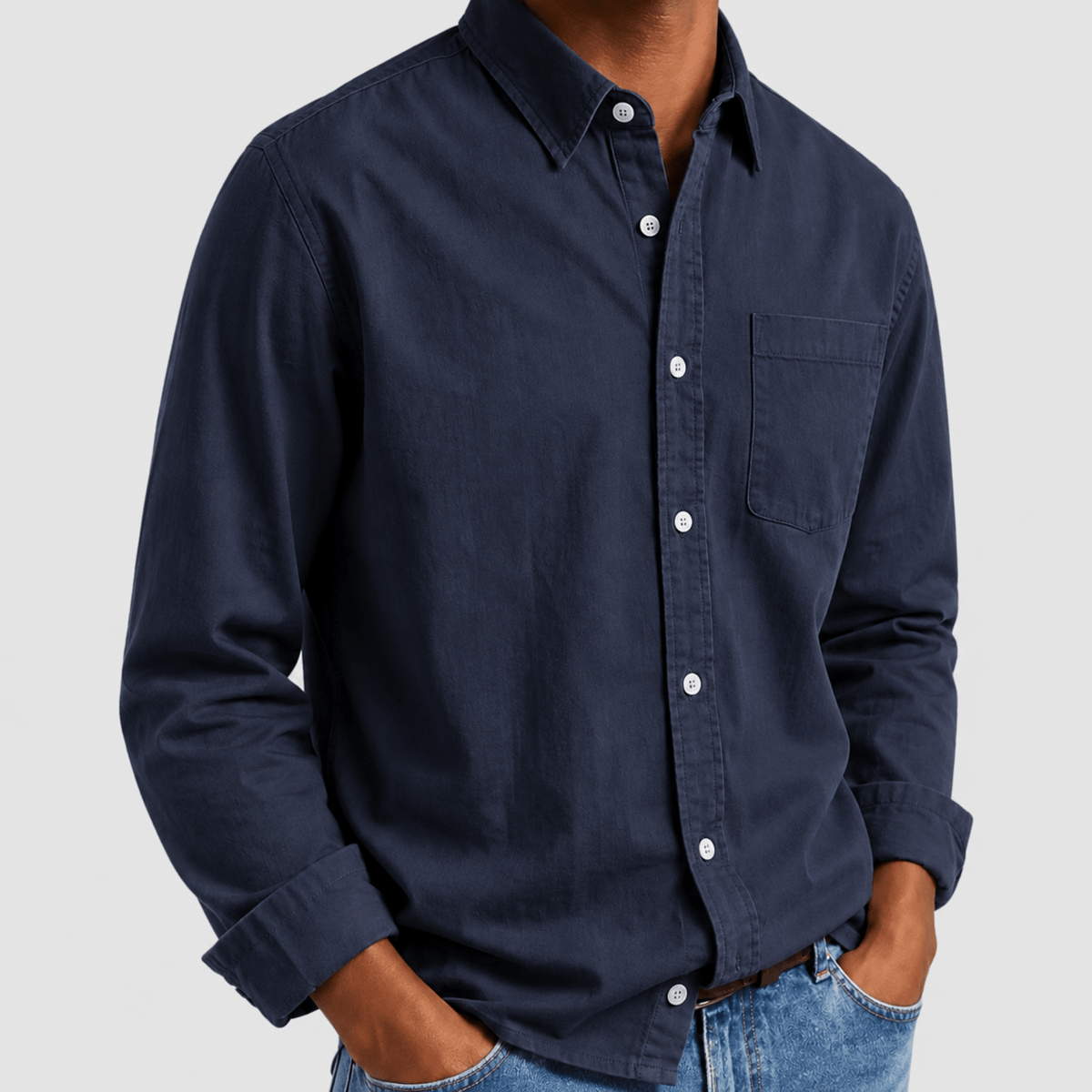 Arthur - Men's Relaxed Fit Long Sleeve Point Collar Shirt - Shirts - Navy Blue - Davies & Cooper