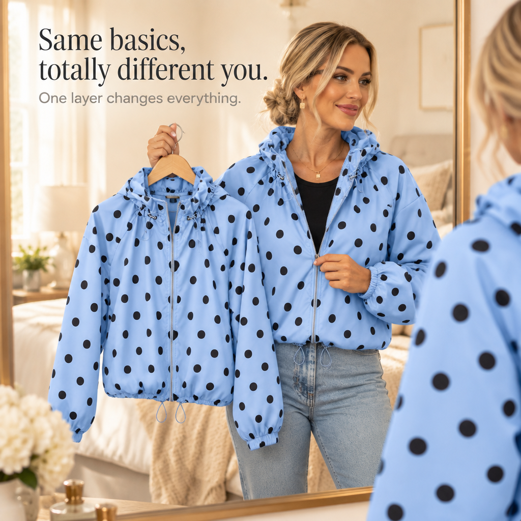 Women's Polka Dot Jacket | Lantern Sleeve & Oversized Fit 9