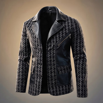 Charles - Men's Houndstooth Print Jacket with Zip Pocket Detail - Blazers - Black - Davies & Cooper