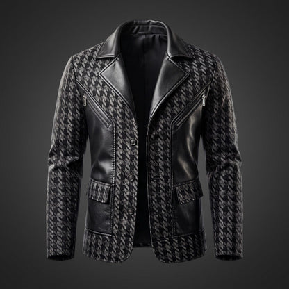Charles - Men's Houndstooth Print Jacket with Zip Pocket Detail - Blazers - Black - Davies & Cooper
