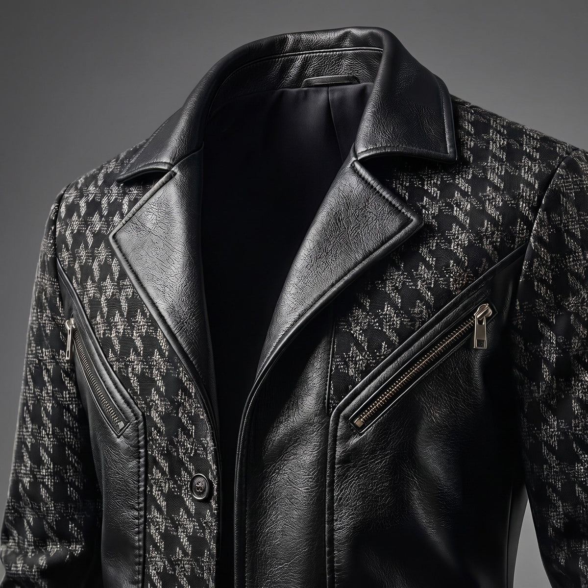 Charles - Men's Houndstooth Print Jacket with Zip Pocket Detail - Blazers - Black - Davies & Cooper