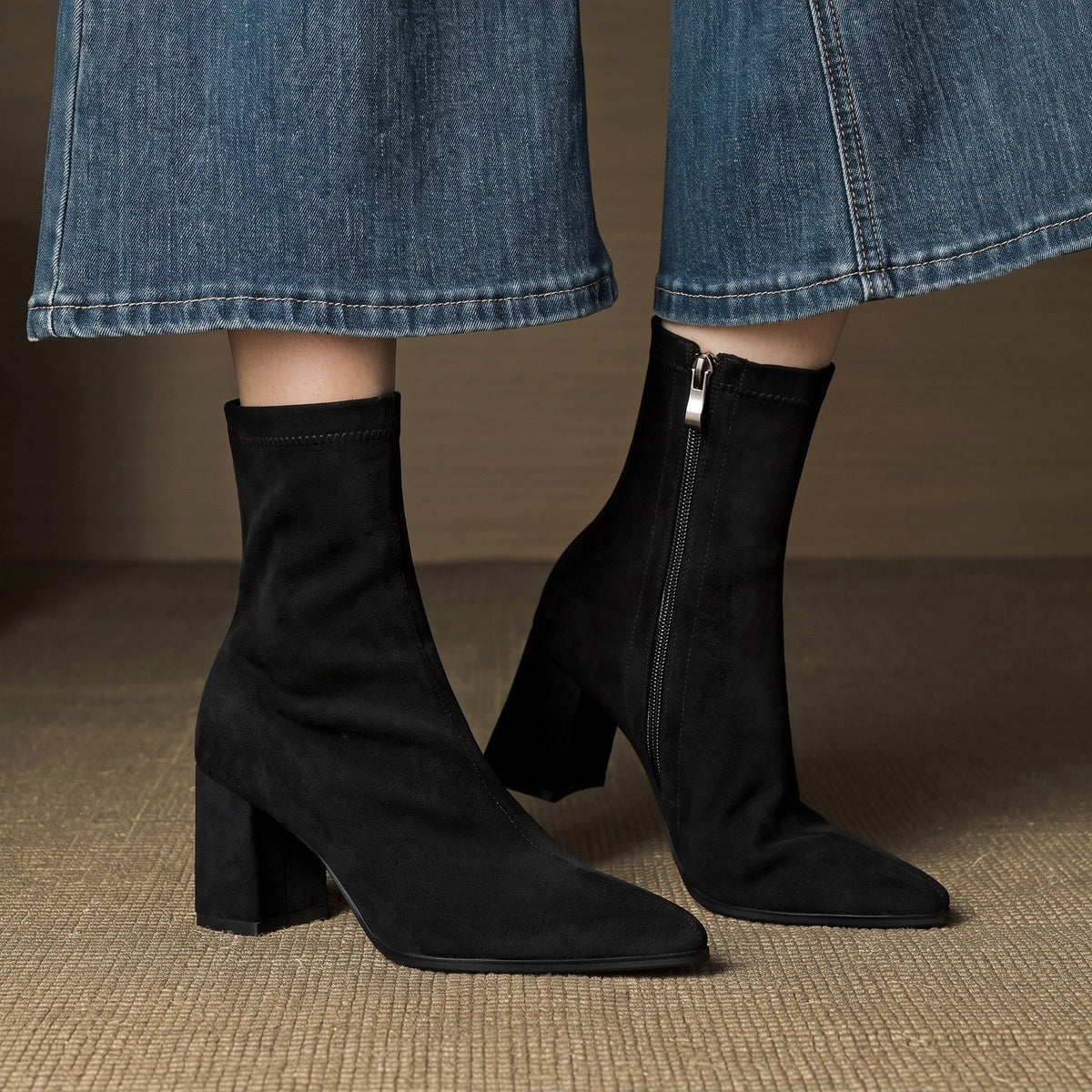 Charlotte - Women's Block Heel Ankle Boots with Pointed Toe - Boots - Black - Davies & Cooper