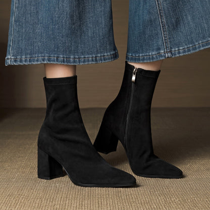 Charlotte - Women's Block Heel Ankle Boots with Pointed Toe - Boots - Black - Davies & Cooper
