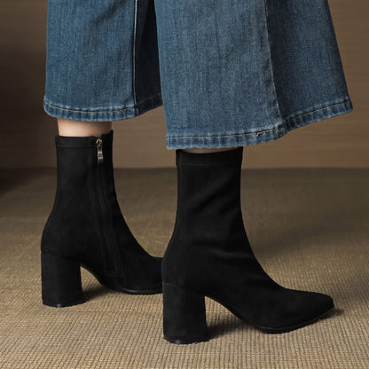 Charlotte - Women's Block Heel Ankle Boots with Pointed Toe - Boots - Black - Davies & Cooper