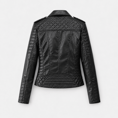 Charlotte - Women's Quilted Biker Jacket with Zip Detailing - Motorcycle Outerwear - Black - Davies & Cooper
