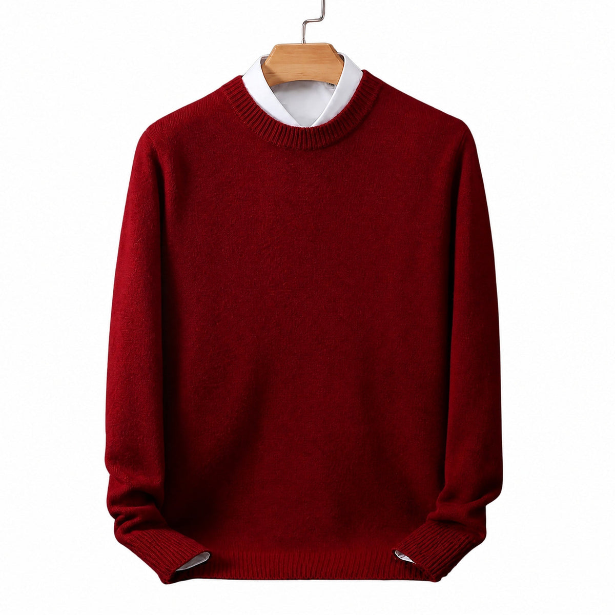 Daniel - Men's Mock Neck Layered Knit Jumper with Contrast Collar - Sweaters - Red - Davies & Cooper