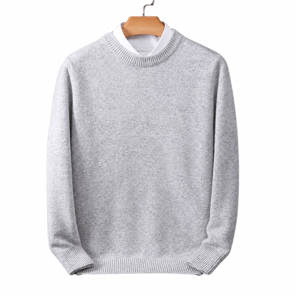 Daniel - Men's Mock Neck Layered Knit Jumper with Contrast Collar - Sweaters - Grey - Davies & Cooper